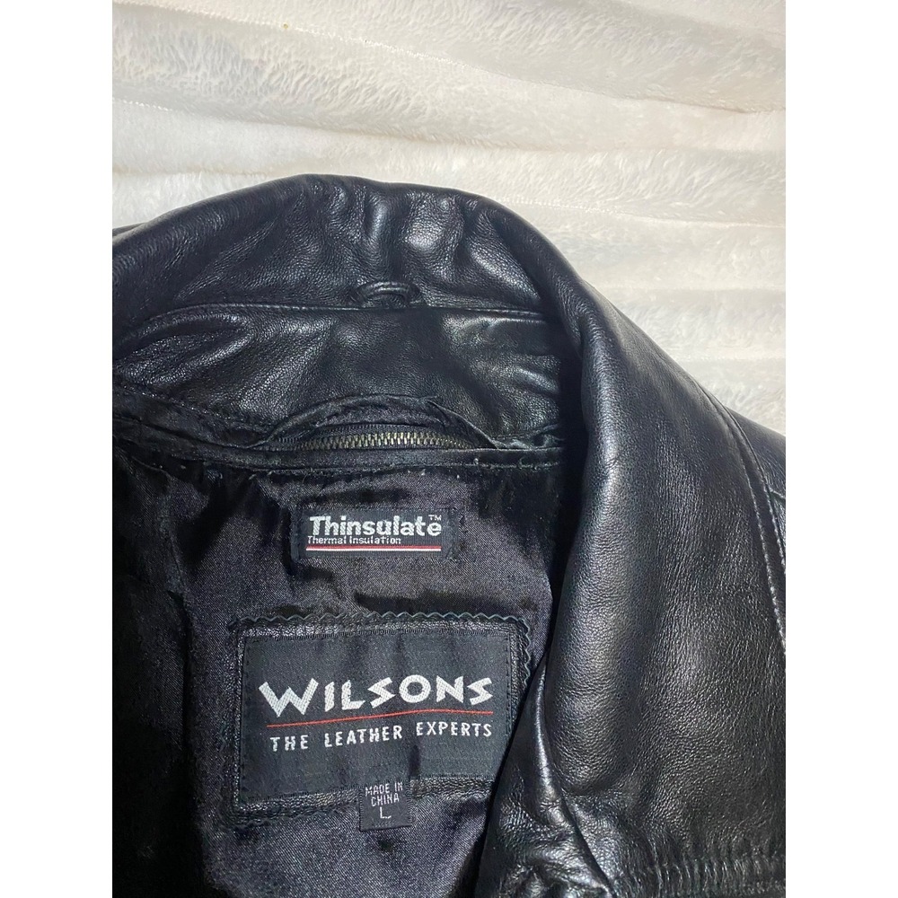 Wilson's Leather Men's Black Leather Coat Large Thinsulate Zip Out Liner Winter - Picture 9 of 15